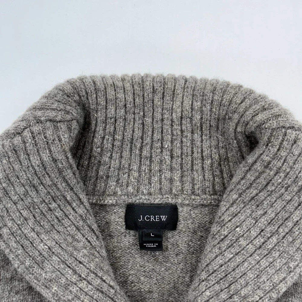 J Crew 100% Lambswool Shawl Collar Sweater Women Large Gray Knit Button Pullover